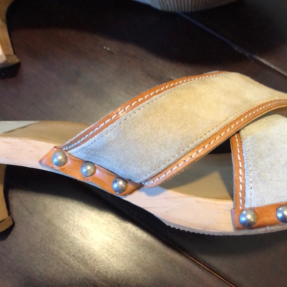 Coach Wood & Suede Kitten Heel Sandals - Picture 8 of 8